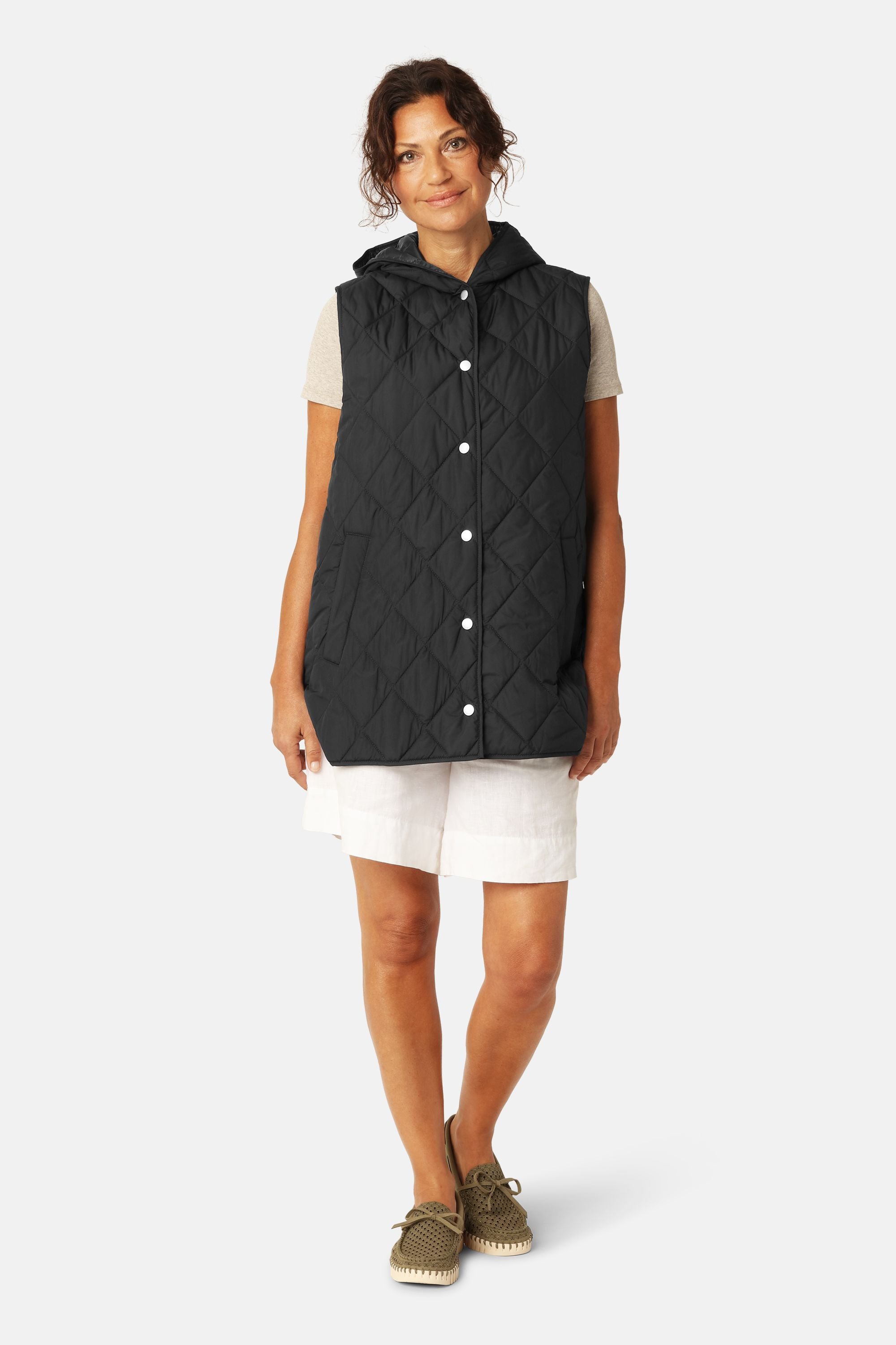 Quilted Long Vest - Dark Indigo